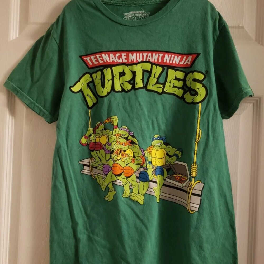 Teenage Mutant Ninja Turtles TMNT Pizza Party Graphic T-Shirt Mens Small Green